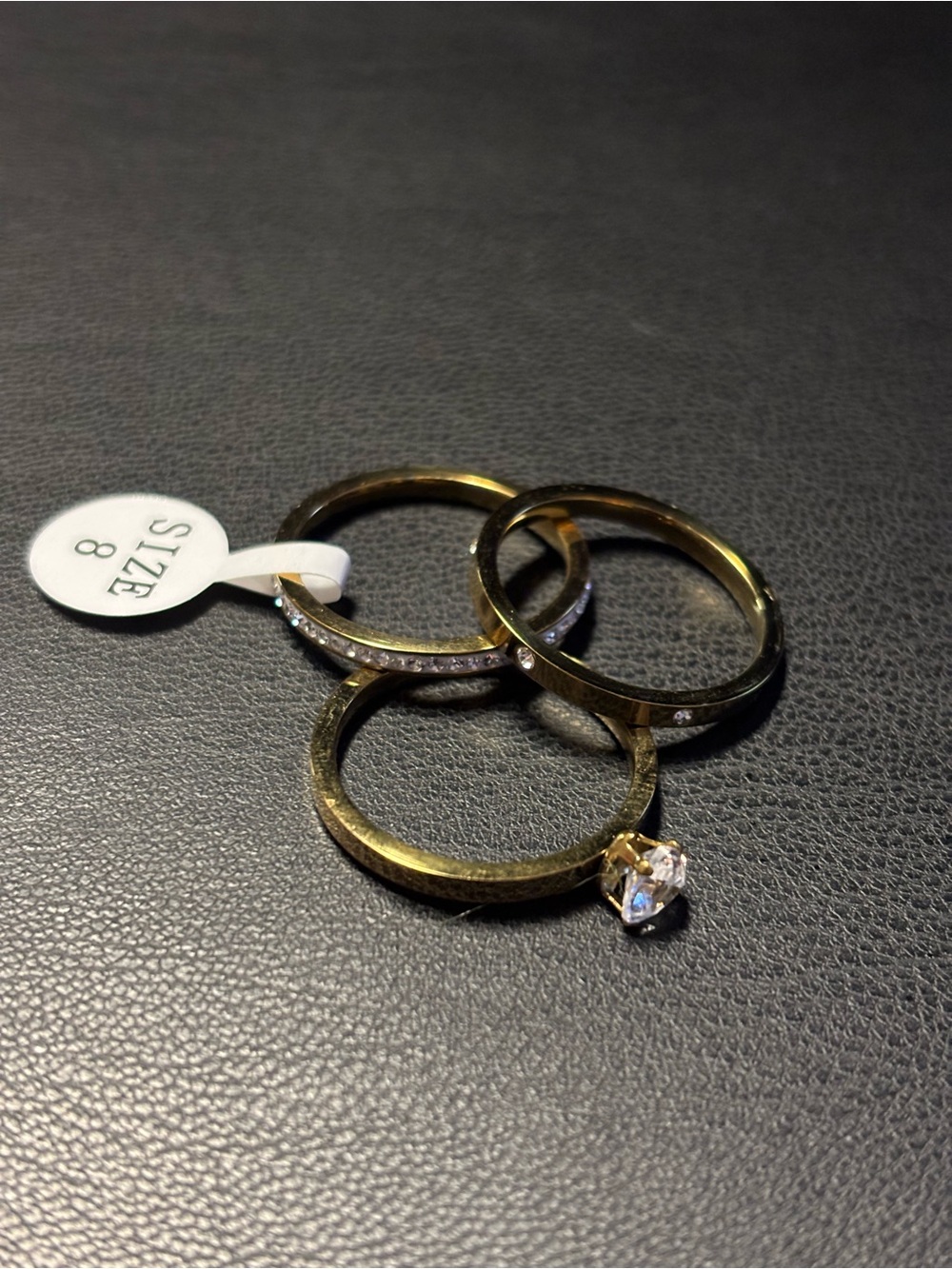 Gold Plated Stacking Ring Set with Clear Stones - Size 8